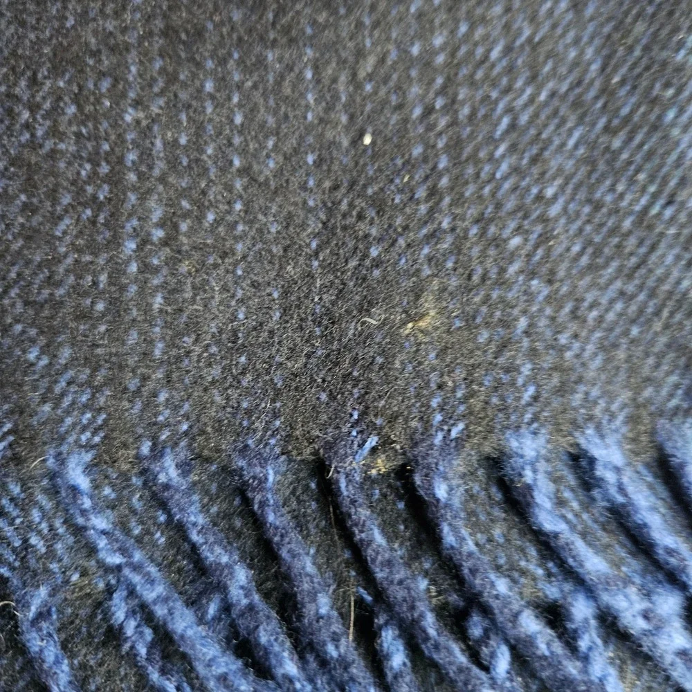 Made in Scotland 100% Cashmere Scarf Navy Blue Ombre Fringe Gradient Unisex